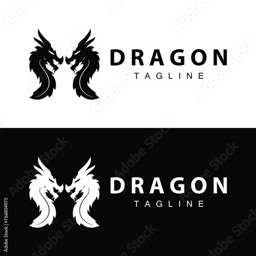 Black silhouette design simple dragon logo animal legend template illustration