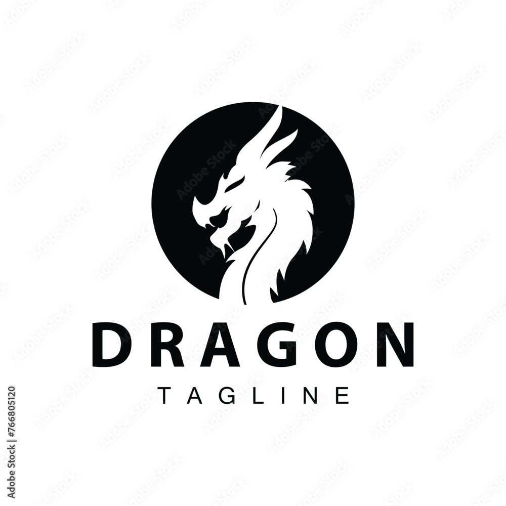 Black silhouette design simple dragon logo animal legend template illustration