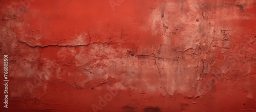 A detailed close-up of a red wall featuring a prominent crack running through it