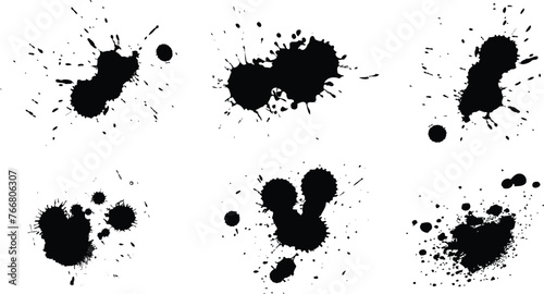 minimal black color Ink drops and splashes. Blotter spots, liquid paint drip drop splash and ink splatter, color splatter paint brushstroke