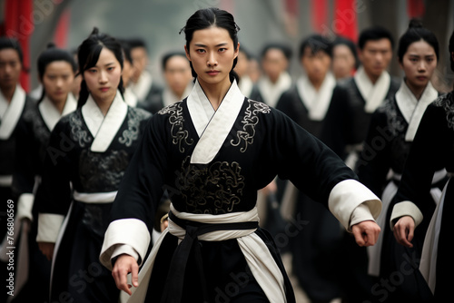 Chinese woman wear costumes in Chinese martial arts movies poster. Generative AI, C002