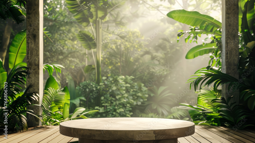 A stone bench placed on top of a wooden floor A stone bench placed on top of a wooden floor