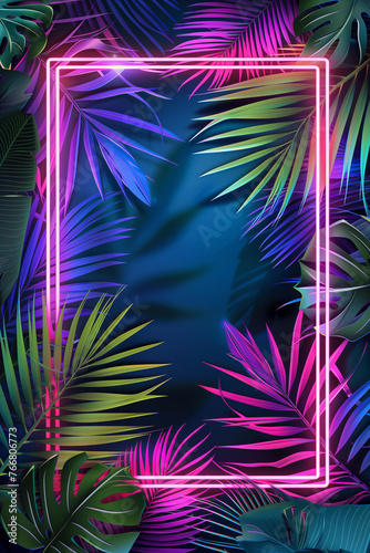 Glowing neon frame set in a tropical environment © Rajko
