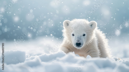 Cute baby polar bear in snow Winter snow Cute baby polar bear in snow winter, Illustration - Still Image Animation, with video effects - Seamless loop animation, Generative Ai