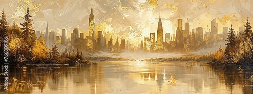 Golden Hour Cityscape Abstract Oil Painting