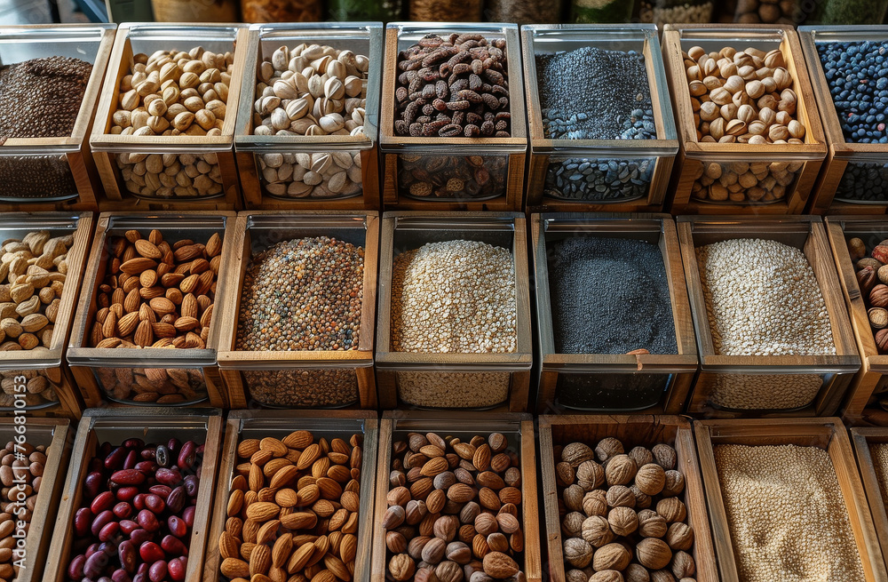 Various types of beans and nuts in a bunch, showcasing a diverse assortment of shapes and colors
