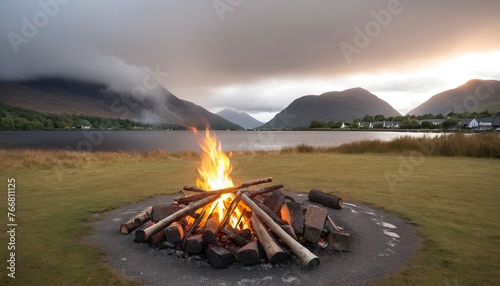 Campfire in the village of Ballachulish, Scotland