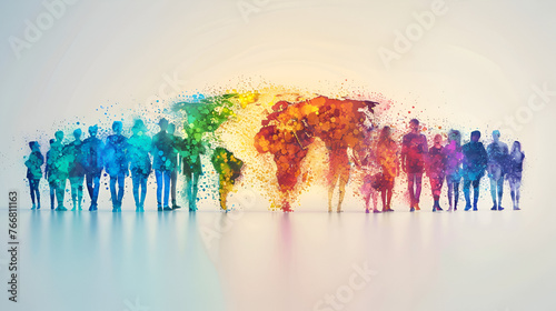 world made of lgbtq people concept illustration Fun Character Styled Gay Men Portrait of a woman with rainbow coloured hair made from paint, diversity and multiculturalism concept, Generative Ai photo