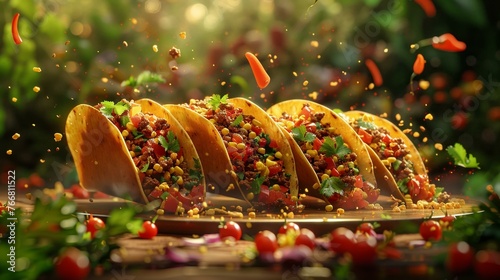 3D commercial Illustrate of Tacos food levitation