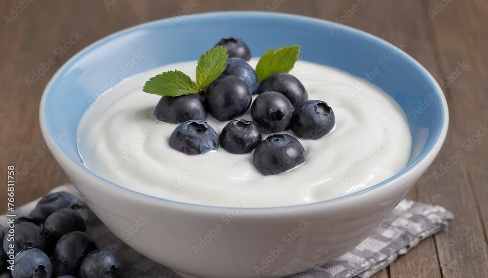close up of fresh yogurt with blue berry in a bowl close up of fresh yogurt with blue berry in a bowl