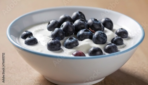 close up of fresh yogurt with blue berry in a bowl