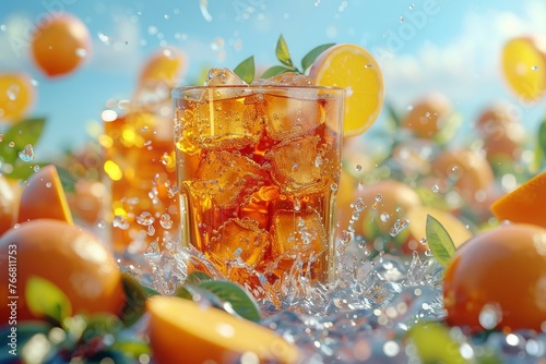 3D commercial Illustrate of Ice tea (e.g., Arizona, Lipton Ice Tea) food levitation photo