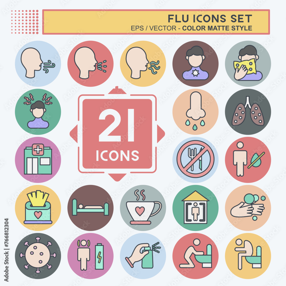 Icon Set Flu. suitable for education symbol. color mate style. simple design editable. design template vector. simple illustration
