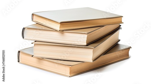 Stack of five brown books on white background