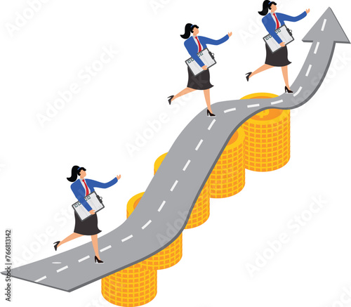 Failures on the road to success, mistakes and risks, setbacks in the course of business or career development, and a group of businesswomen who bravely move forward in spite of the dangers on the road