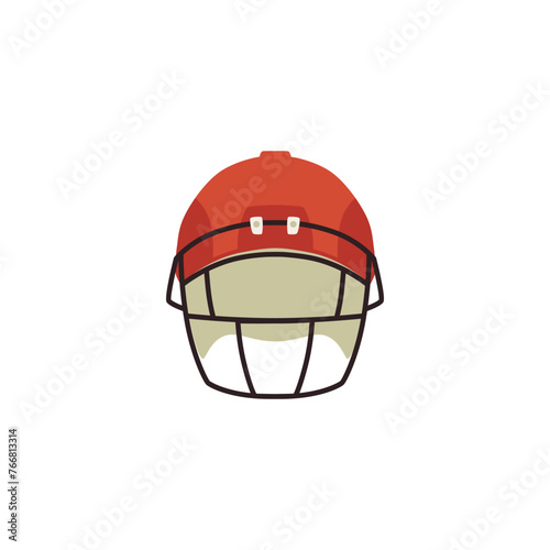 Protective red helmet with gridiron icon, college football uniform, vector cartoon sport football equipment, head armor