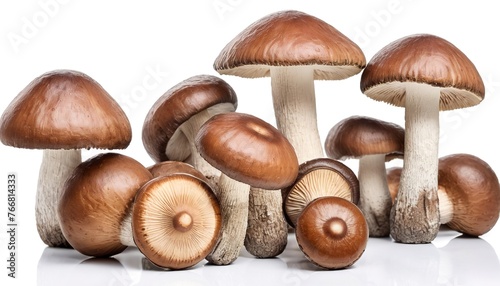 collection shiitake mushrooms isolated on white background