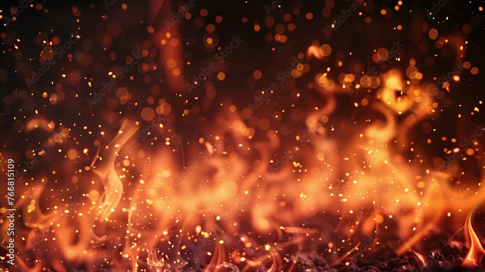 dark background with glowing embers and fiery sparks for a dynamic fire ...