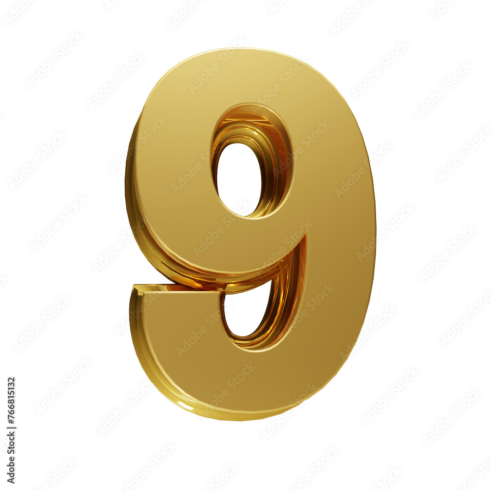 Golden number 9 on transparent background Golden number 9 on transparent background