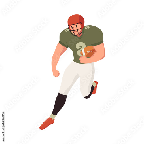 American college football player running with ball vector illustration  cartoon athlete number 3 in helmet playing rugby