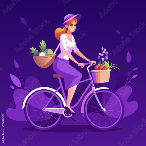 Girl on Bike for World Bicycle Day (June 3rd), National Bike Month (May - varies), Bike to Work Day (varies), Car-Free Day (September 22nd) - Vector Illustration