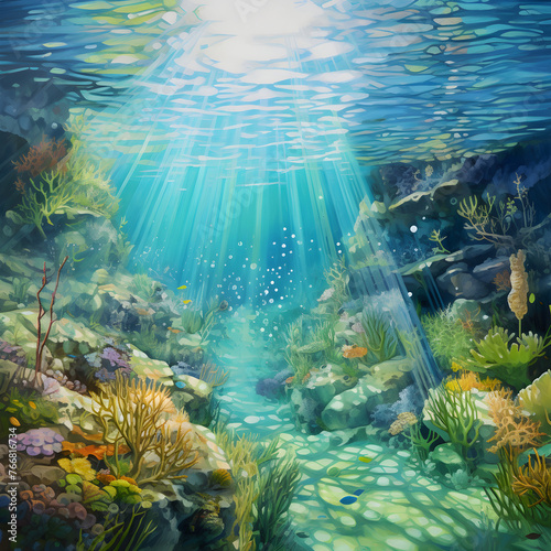 Emerald Underwater Ecosystem: A Mesmerizing Display of Algae’s Vital Role in Marine Life © Pearl
