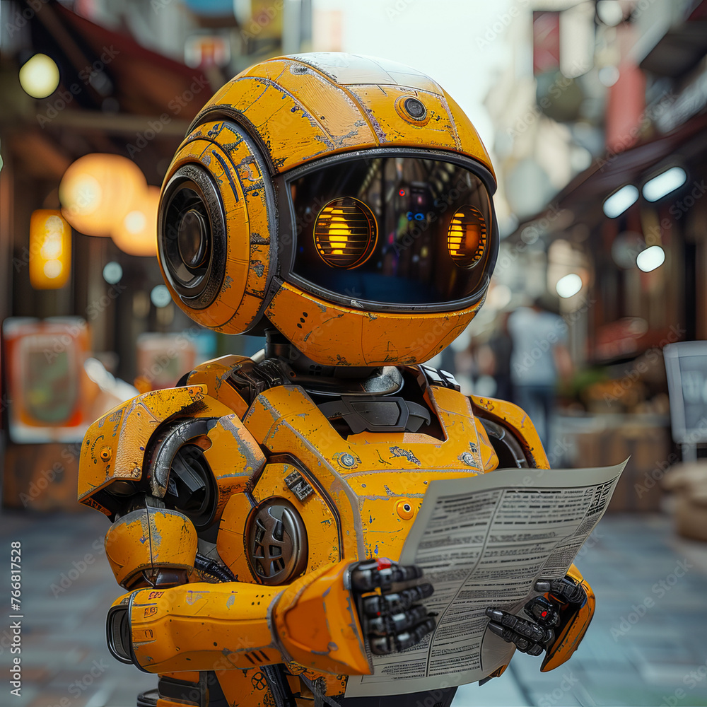 Fototapeta premium Robot Reading Mail Humanlike Expression Intelligent Automation