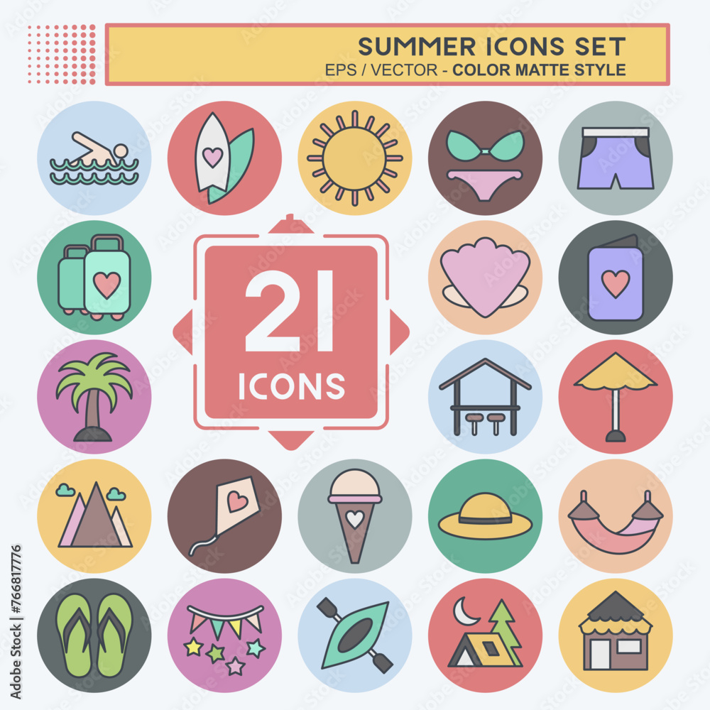 Icon Set Summer. suitable for education symbol. color mate style. simple design editable. design template vector. simple illustration