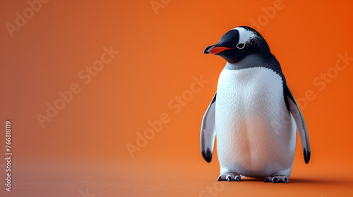 Cute Adelle Penguin waddling away alone Green screen close up penguin waddles and looks around. South Africa, Generative Ai photo