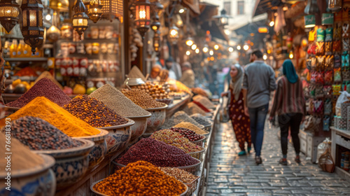 Asian market, vendors selling spices and fruits