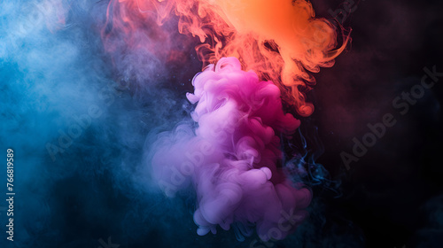 Abstract colorful smoke with a beautiful color composition on a dark background