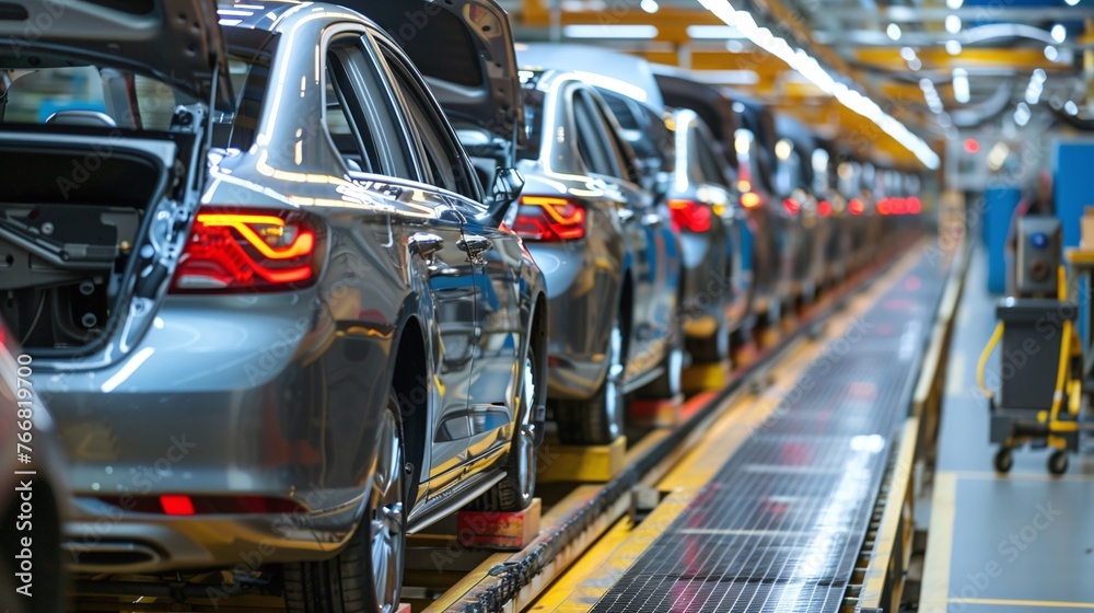 busy automotive factory with mass production assembly line of modern cars and efficient manufacturing process busy automotive factory with mass production assembly line of modern cars and efficient manufacturing process