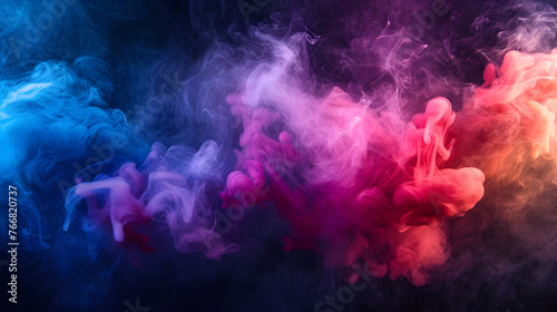 Abstract colorful smoke with a beautiful color composition on a dark background