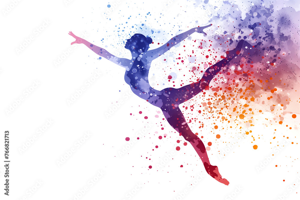 Watercolor image of a girl rhythmic gymnastics athlete. Colorful paints, white background. Abstract vision. The desire to win. Watercolor image of a girl rhythmic gymnastics athlete. Colorful paints, white background. Abstract vision. The desire to win.