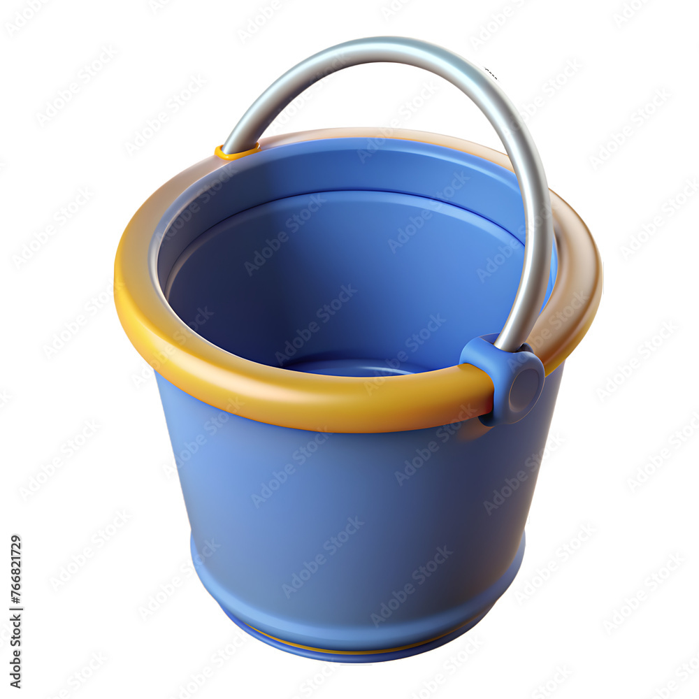 3d blue plastic bucket in hand. isolated from the background 3d blue plastic bucket in hand. isolated from the background