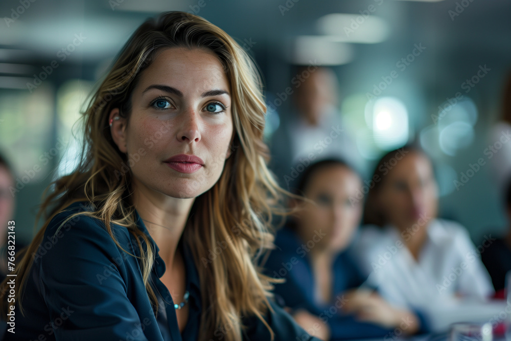 Collaborative team discussion led by inspiring businesswoman