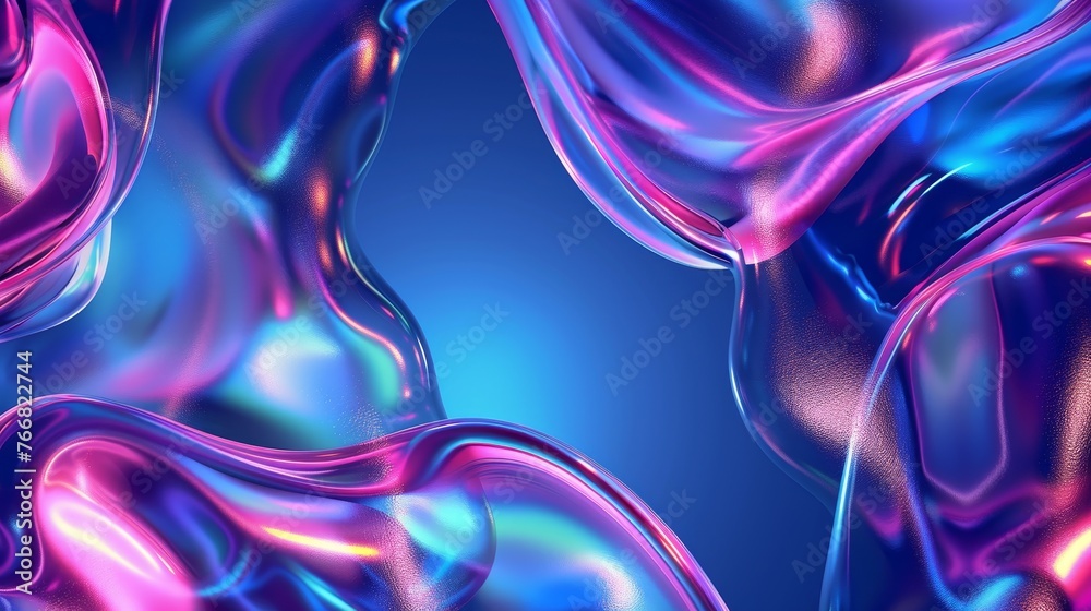 Fototapeta premium Neon glass gradient fluid shapes transparent liquid holographic gradient
