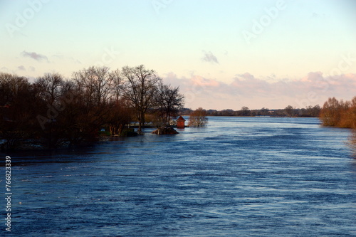 Flood in Winter at the River Aller near the Town Rethem, Lower Saxony photo