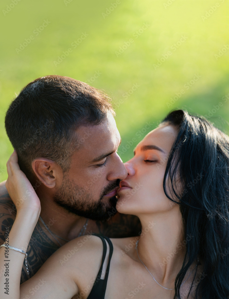 Couple in love kissing. Passionate kiss. Romantic moment. Tender lovers. Couple in love kissing. Passionate kiss. Romantic moment. Tender lovers.