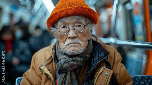 Lonely elderly people travel by public transportation. 