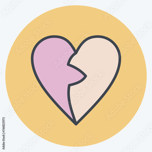 Icon Broken Heart. related to Valentine's Day symbol. color mate style. simple design editable. simple illustration