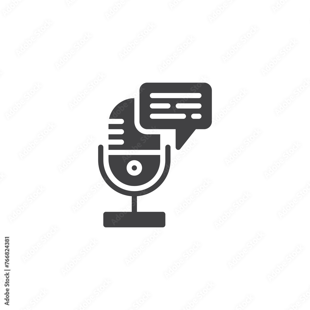 Microphone with a chat bubble and text vector icon Microphone with a chat bubble and text vector icon