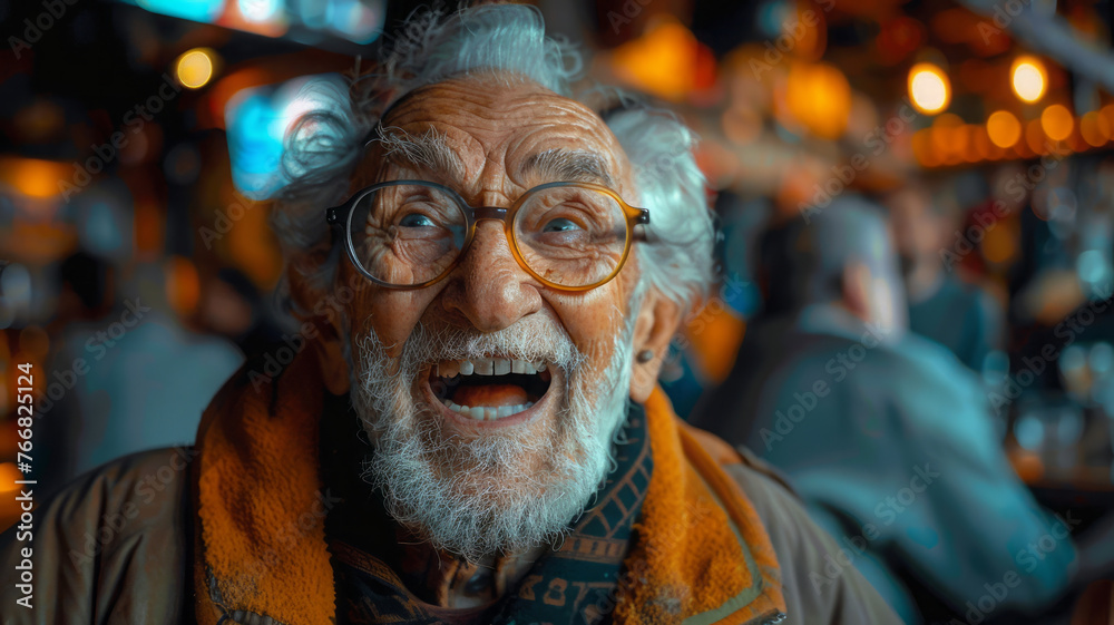 Elderly people relaxing at a sports bar