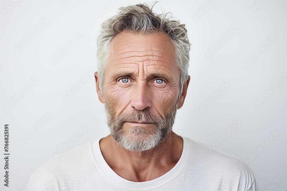 Portrait of handsome senior man with grey hair and beard looking at camera Portrait of handsome senior man with grey hair and beard looking at camera