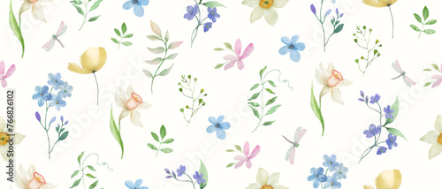 Wallpaper Mural Seamless watercolor pattern. Hand drawn floral illustration isolated on pastel background. Vector EPS. Torontodigital.ca