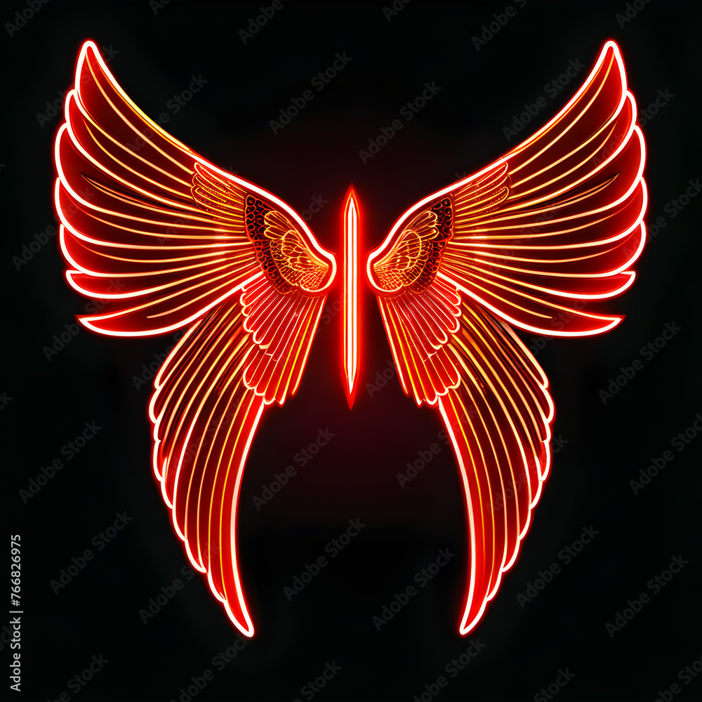 Ruby Radiance: Vibrant Red Neon Angel Wings Icon for Bold Designs(Generative AI) Ruby Radiance: Vibrant Red Neon Angel Wings Icon for Bold Designs(Generative AI)