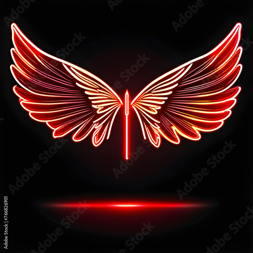 Ruby Radiance: Vibrant Red Neon Angel Wings Icon for Bold Designs(Generative AI)