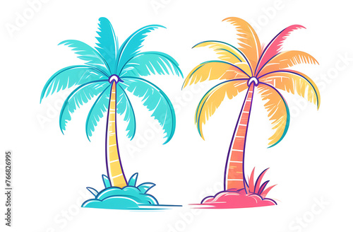 Colored beautiful palm tree. Palm tree in different colors of the rainbow on a white background. © Yury Fedyaev