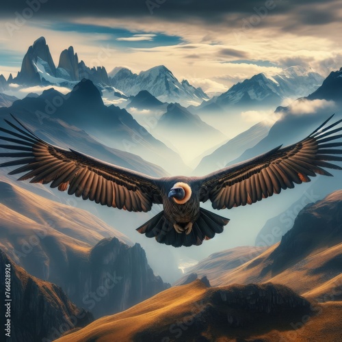 Condor soaring above the Andes mountains photo