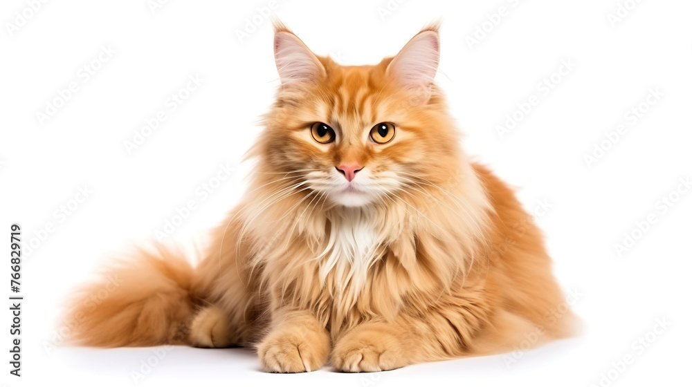 Bright fluffy cat portrait isolated on the white background 